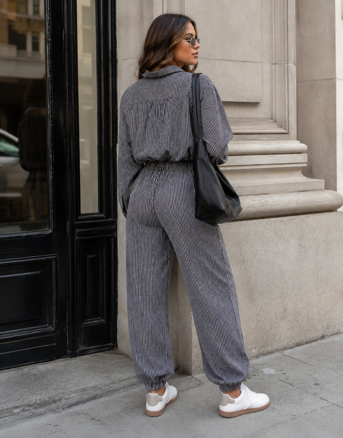 Striped Shirt And Pant Set - Black
