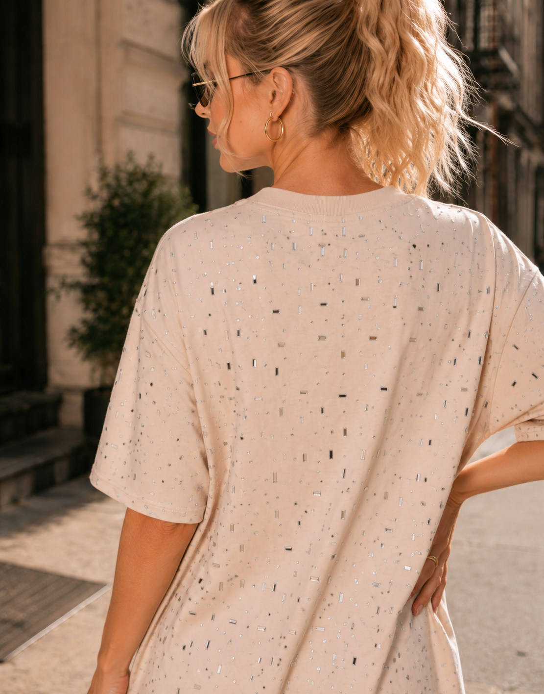 Pink Mini T-Shirt Dress - Beige