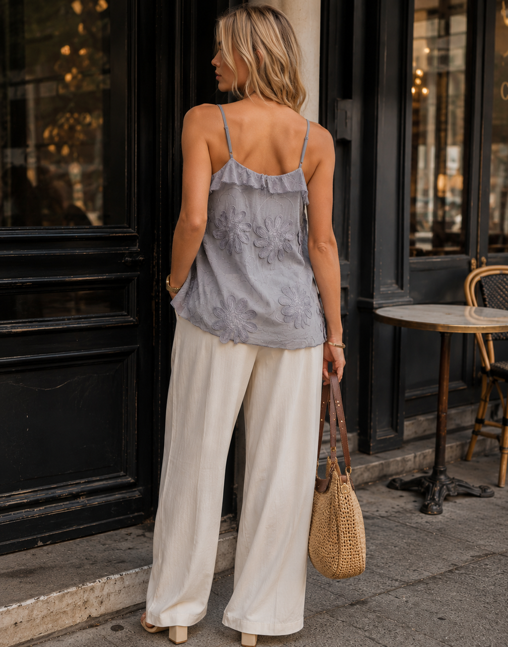 Asymmetric Top With Embroidery Patchwork - Grey