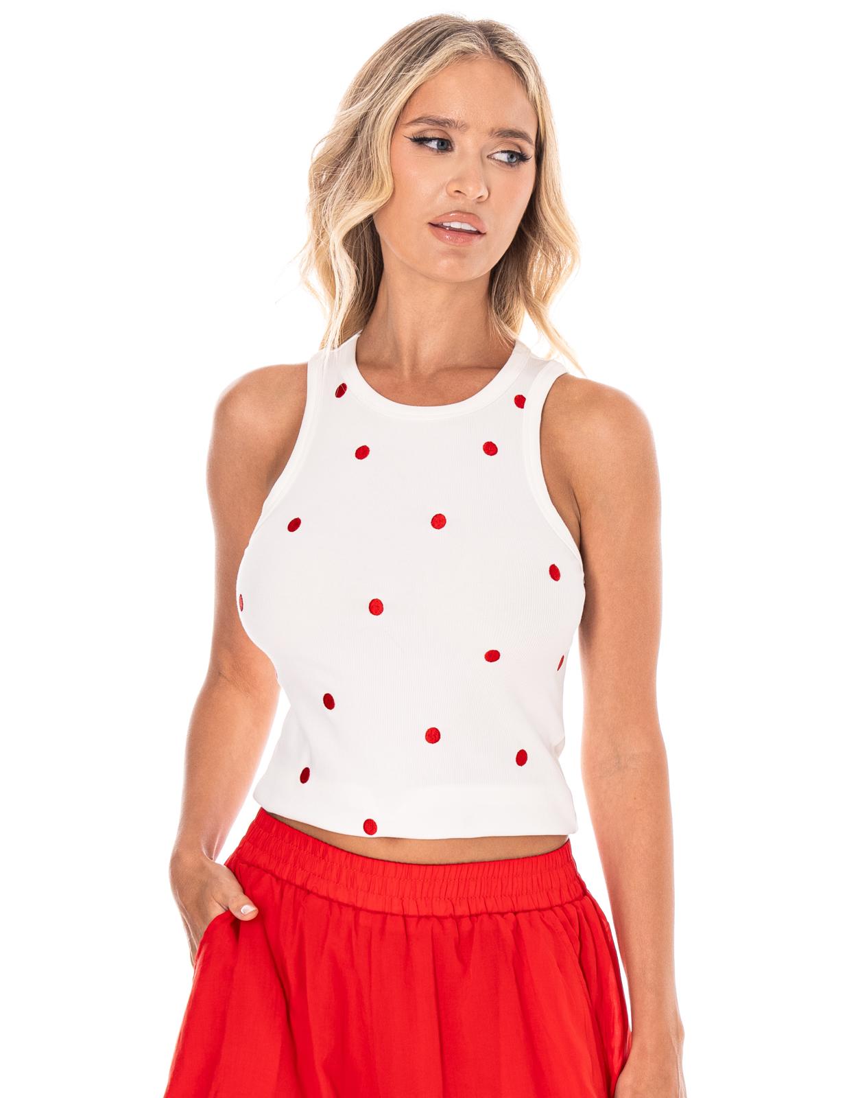 Polka-Dot Cami And Pant Set - White+Red Dots