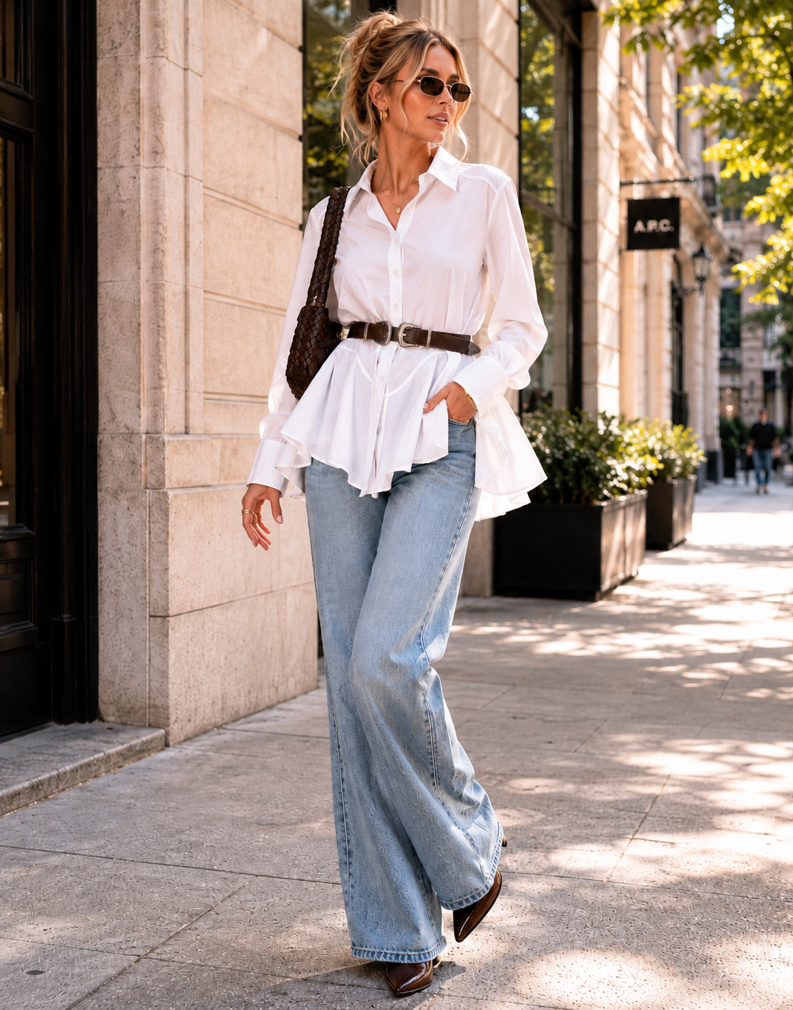 White Button-Down Flowy Blouse - White