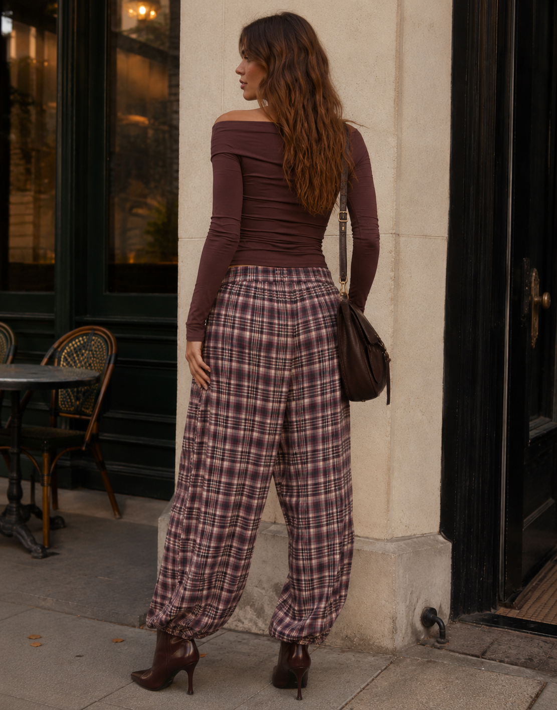 Plaid Harem Pants - Purple