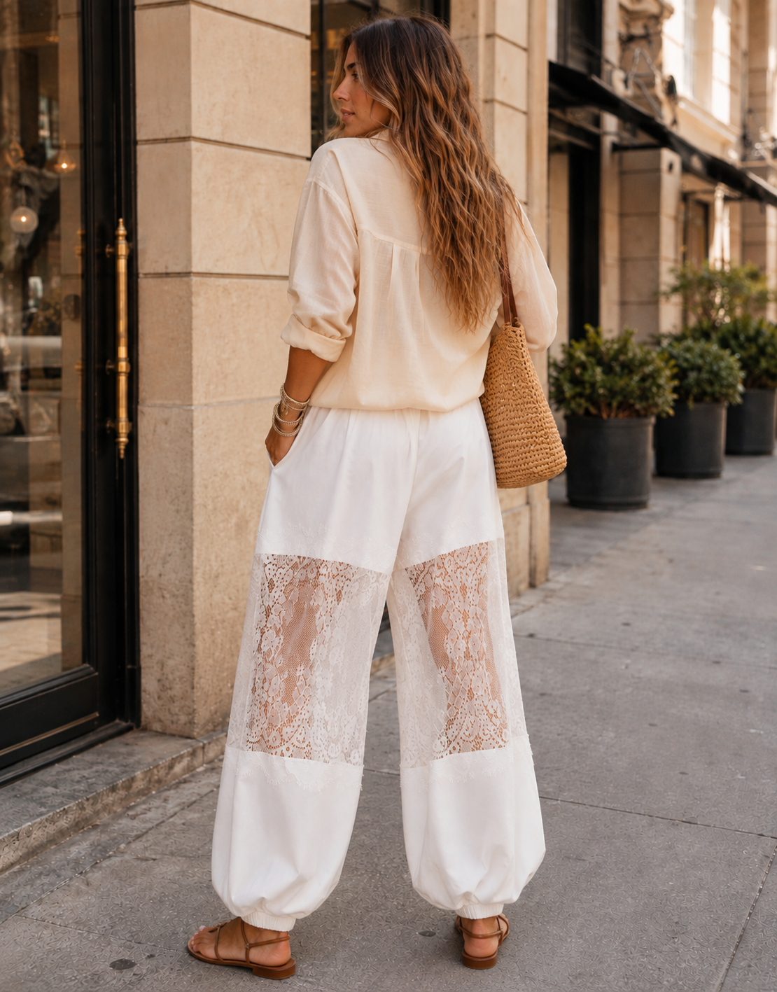 Lace Balloon Pant - White