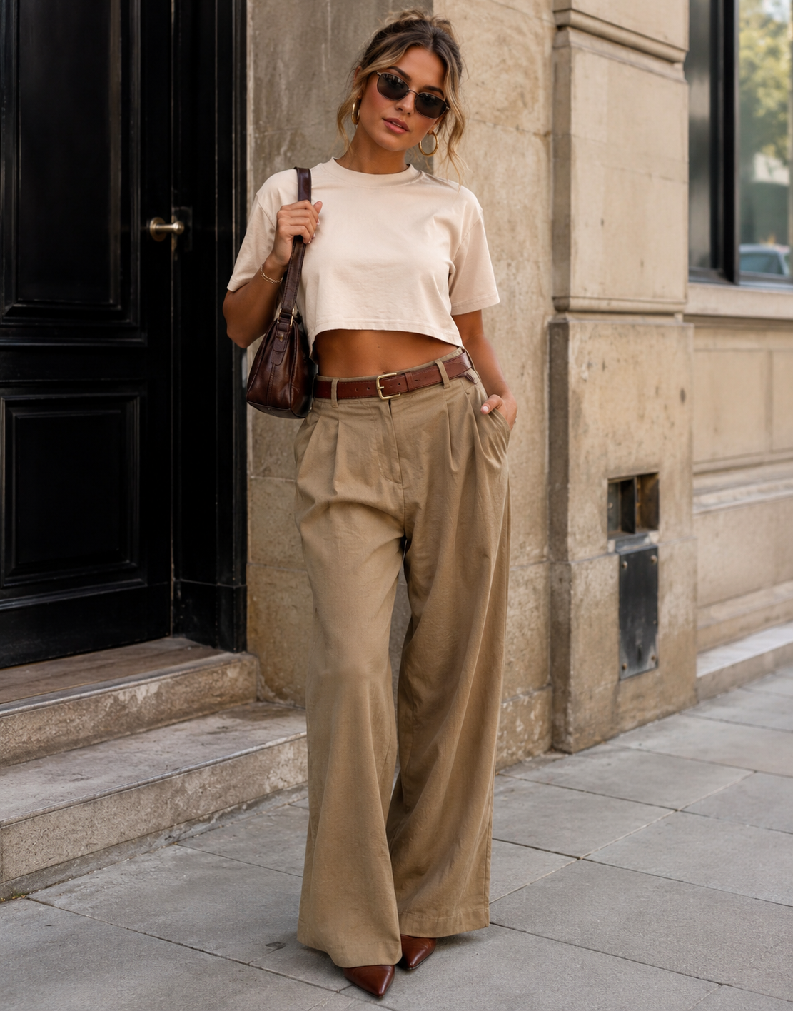 Heart-Cutout Crop Tee - Apricot