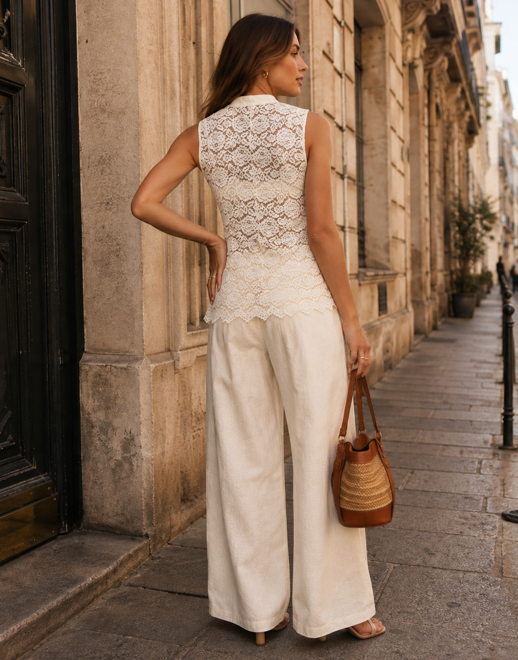 Lace Frog Button Blouse - Beige