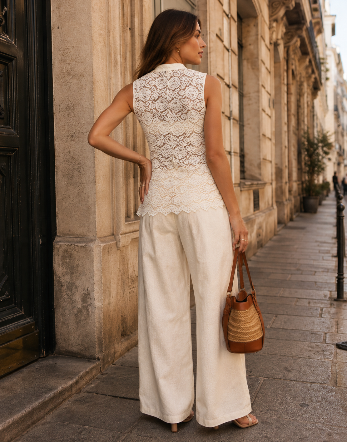 Lace Frog Button Blouse - Beige