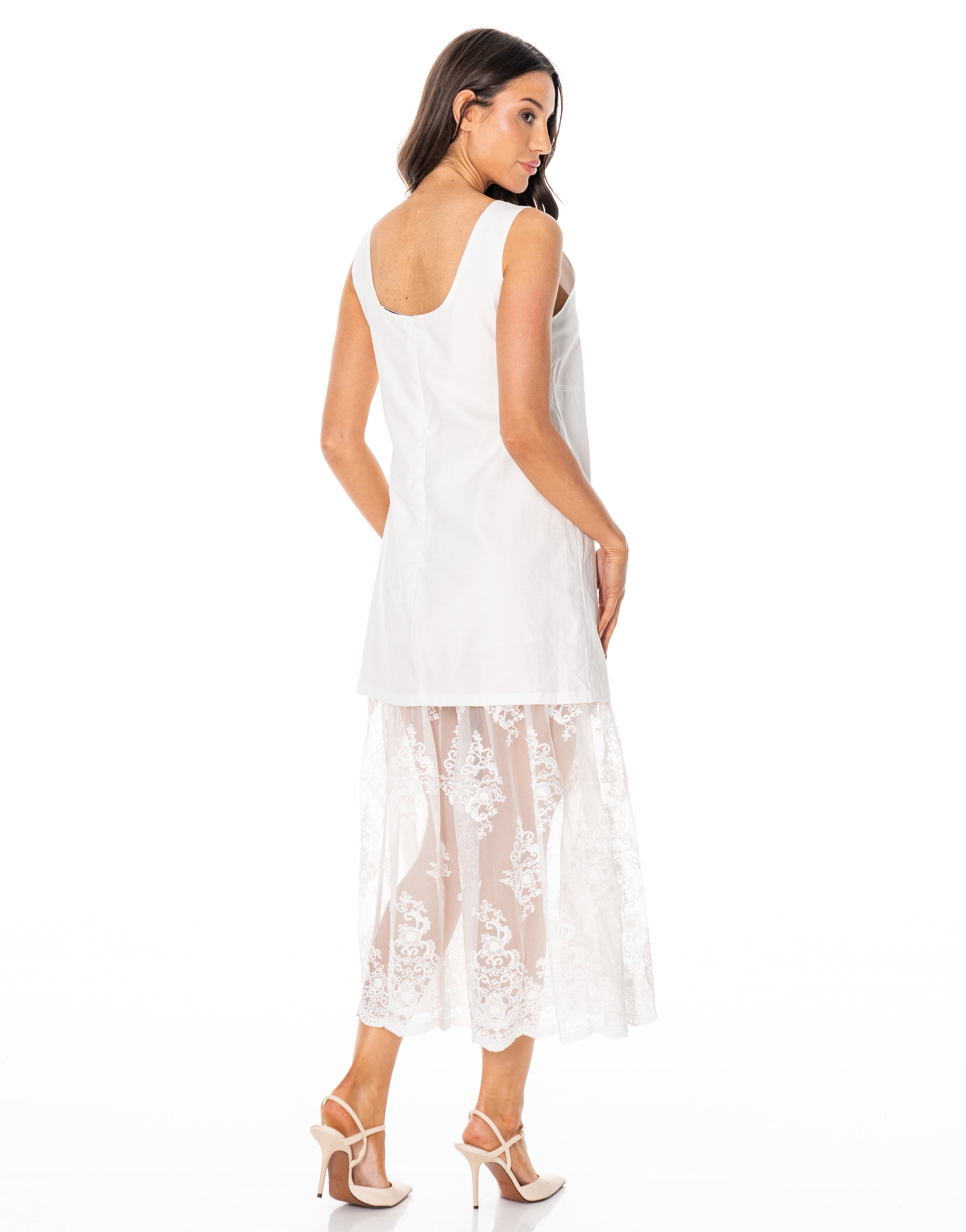Lace-Trim Cami Dress - White