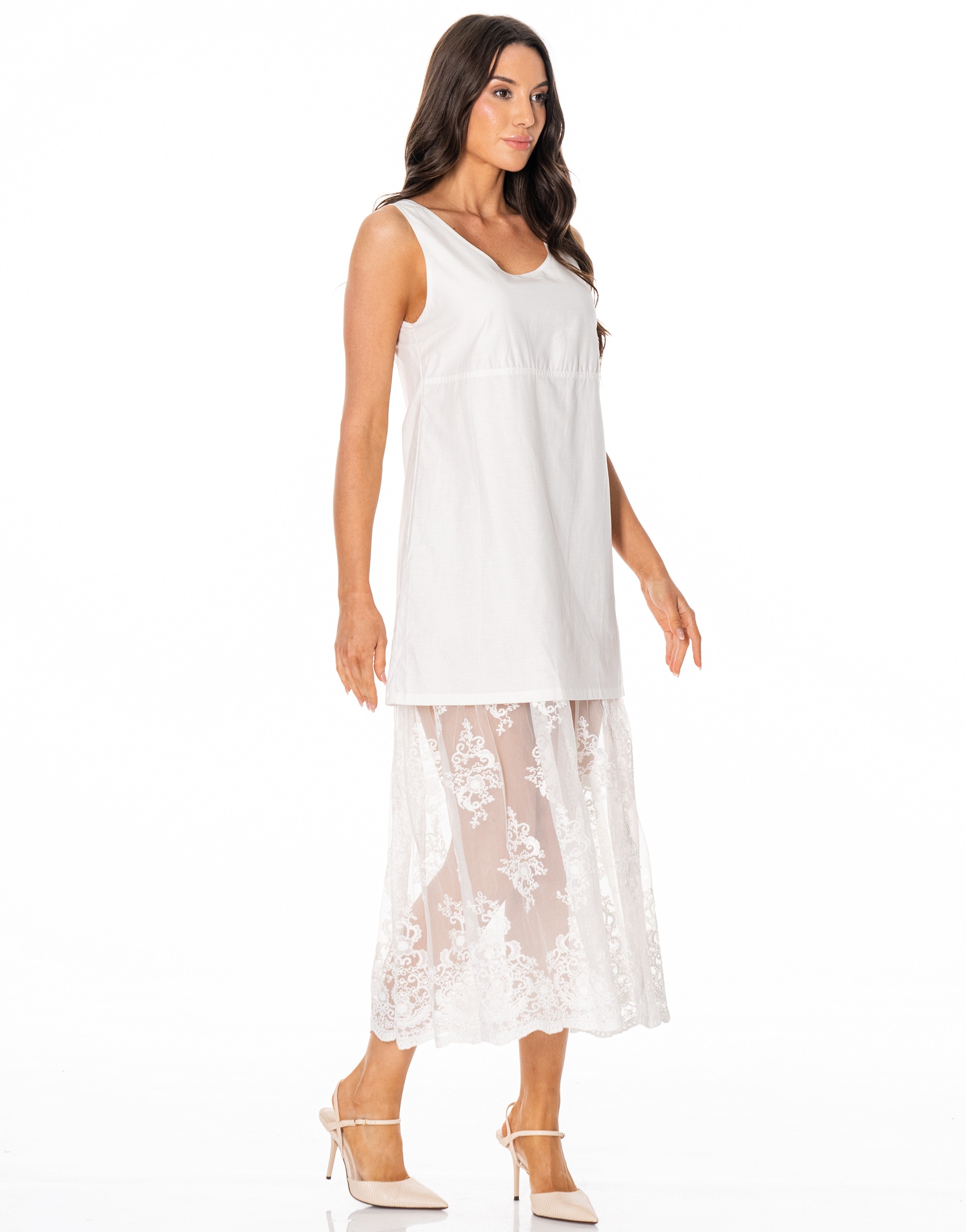 Lace-Trim Cami Dress - White