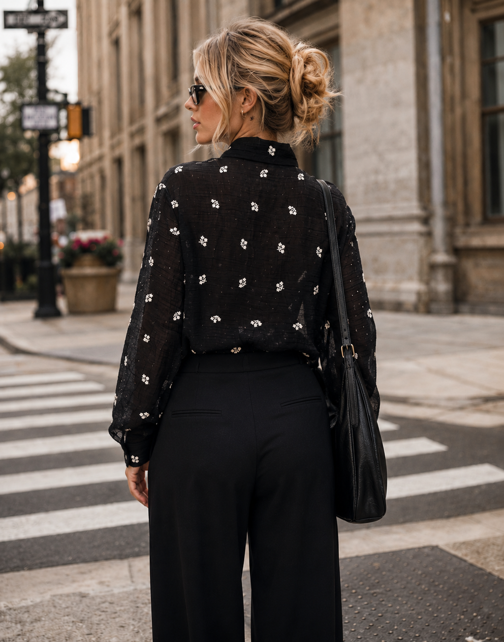 Sheer Floral Button-Down - Black