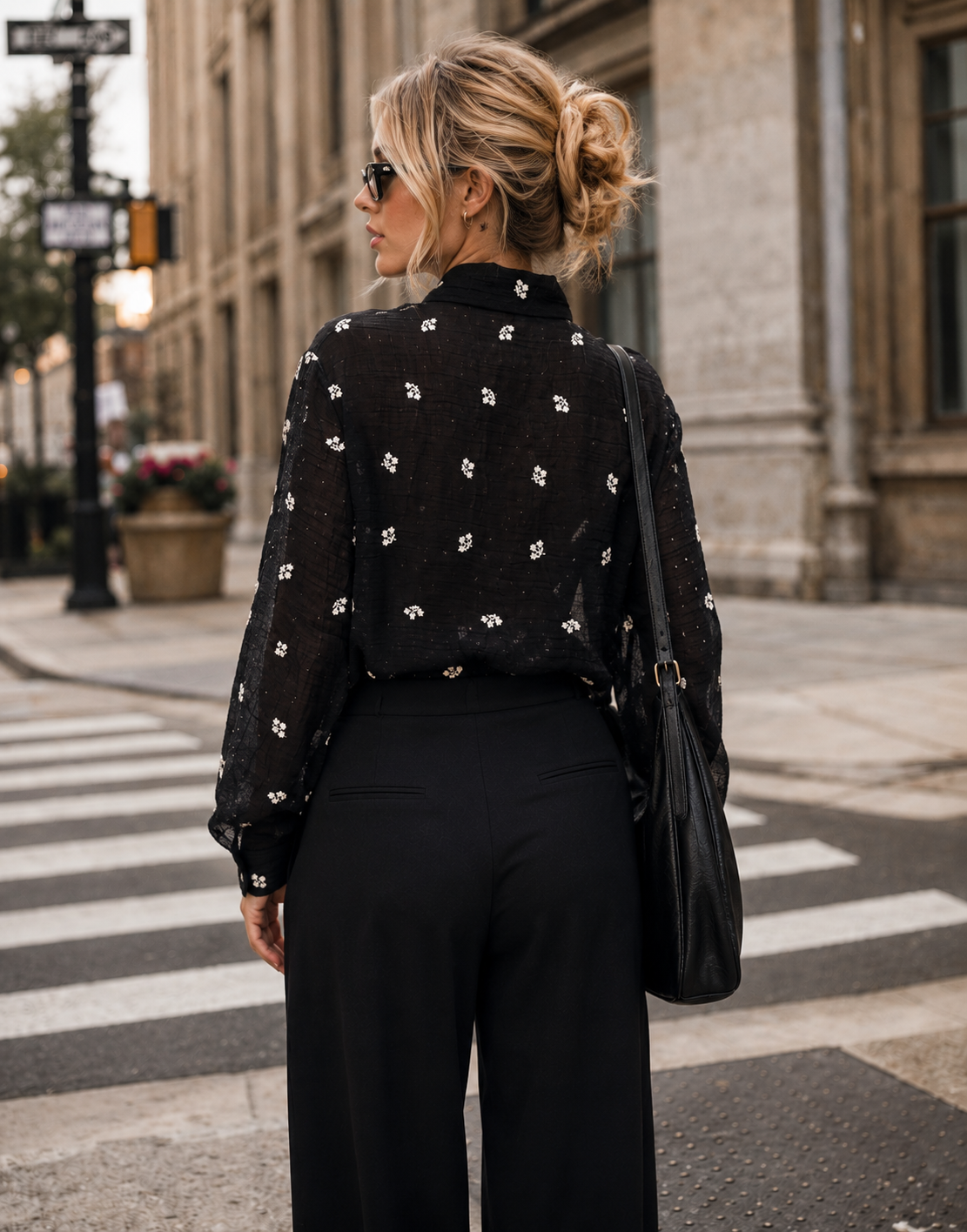 Sheer Floral Button-Down - Black