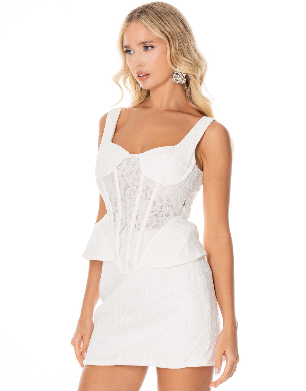 Lace Corset Mini Skirt Set - White
