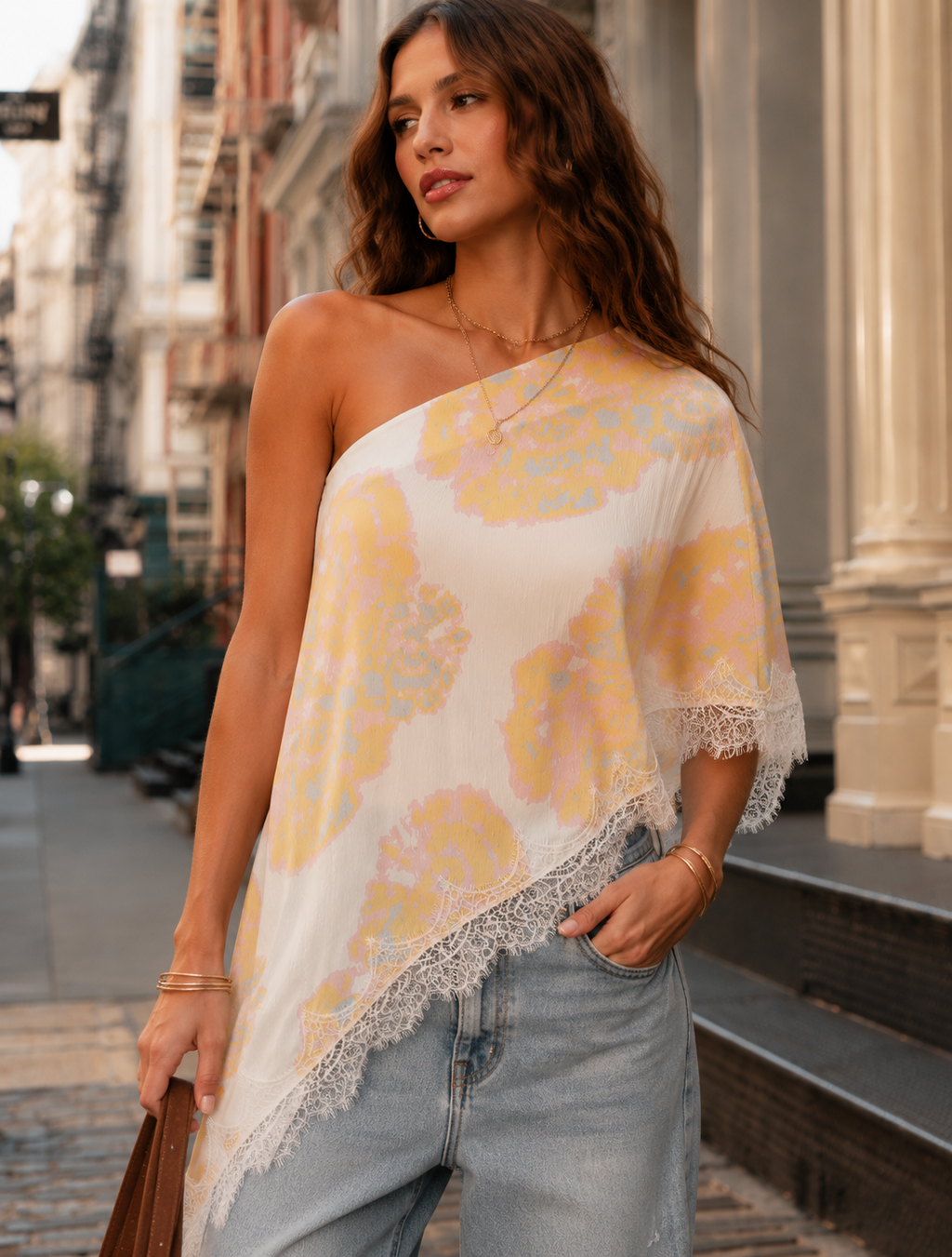 One Shoulder Asymmetrical Top - Beige