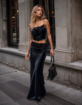 Satin Crop Top & Maxi Skirt Set - Black