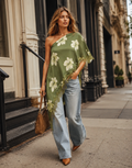 Asymmetrical Floral Top - Green