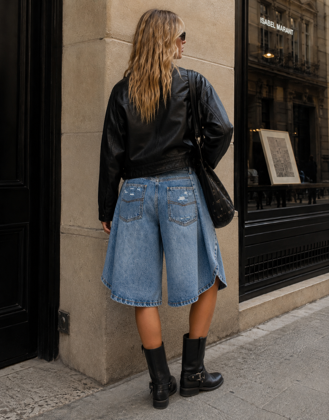 Wide Leg Denim Shorts - Denim