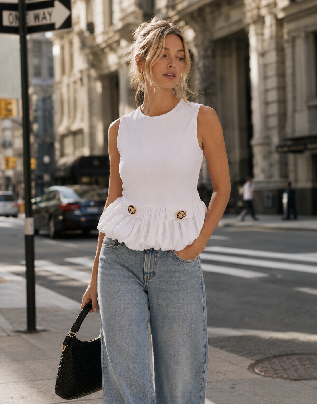 Peplum Sleeveless Top - White