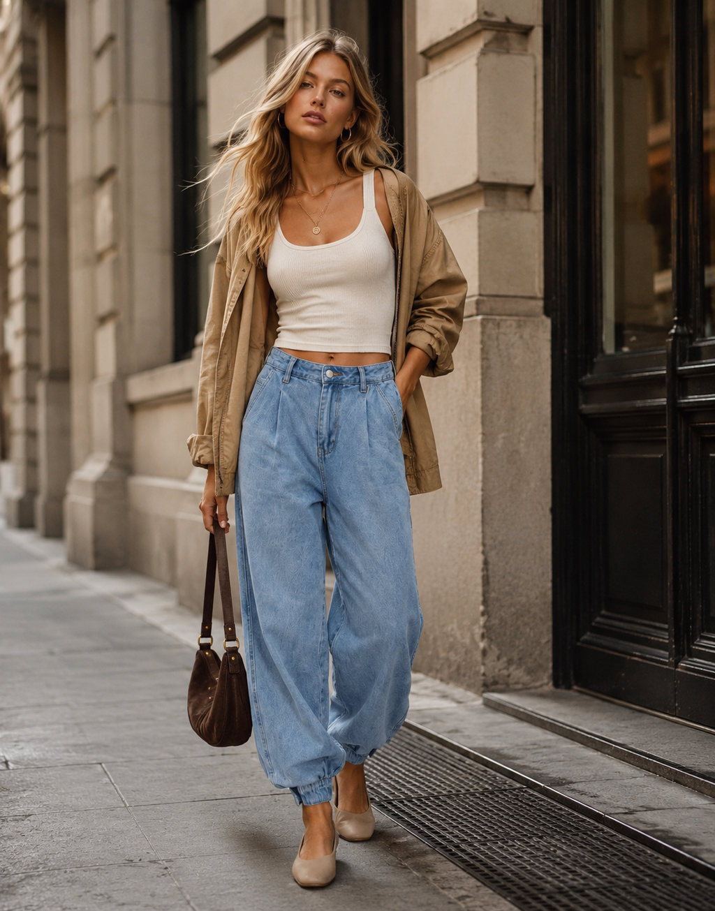 High Waisted Baggy Jeans - Light Denim