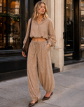 Striped Shirt And Pant Set - Brown
