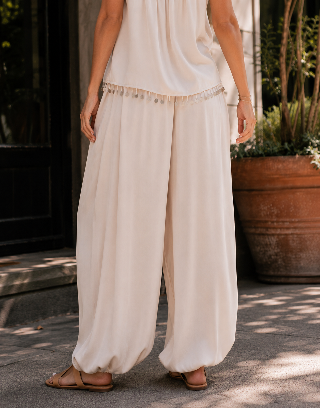 Cami And Flowy Pant Set - Apricot