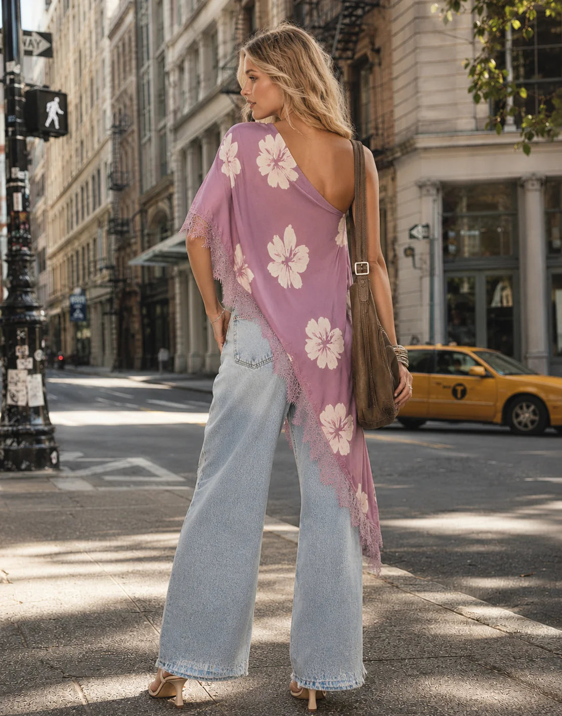 Asymmetrical Floral Top - Purple