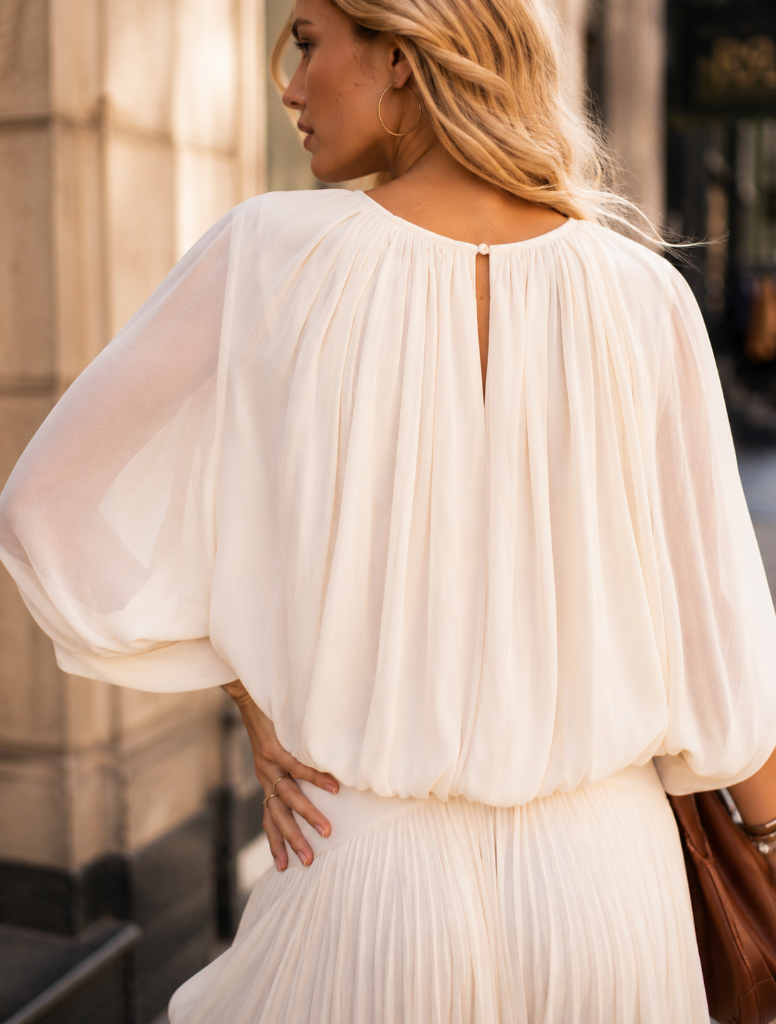 Chiffon Top and Maxi Skirt Set - Beige