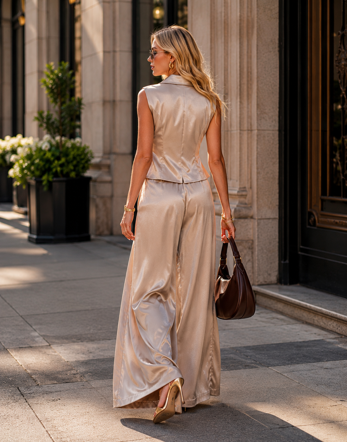 Satin Vest Top - Camel
