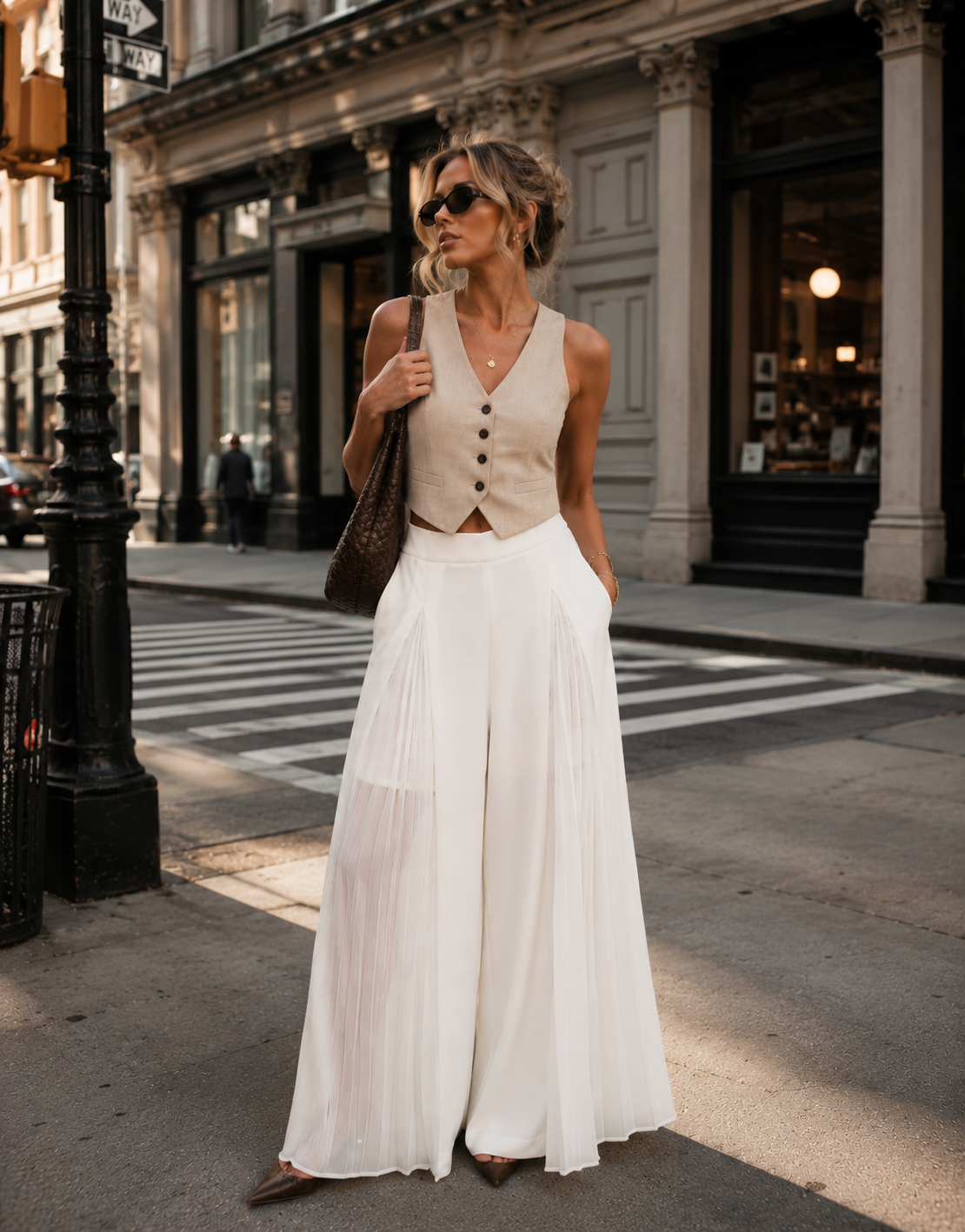 Pleated Flowy Pant - White