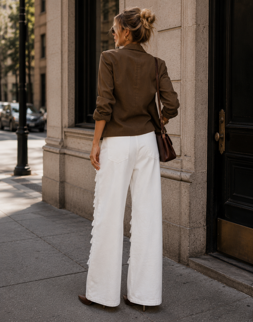 Distressed Lace Detail Pant - White