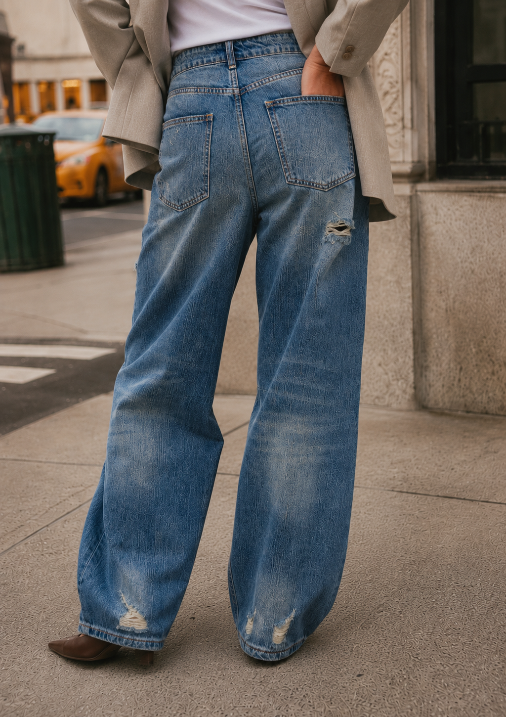 Distressed Wide-Leg Denim Jeans - Denim