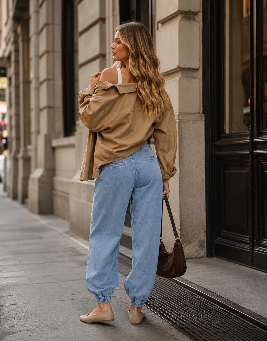 High Waisted Baggy Jeans - Light Denim