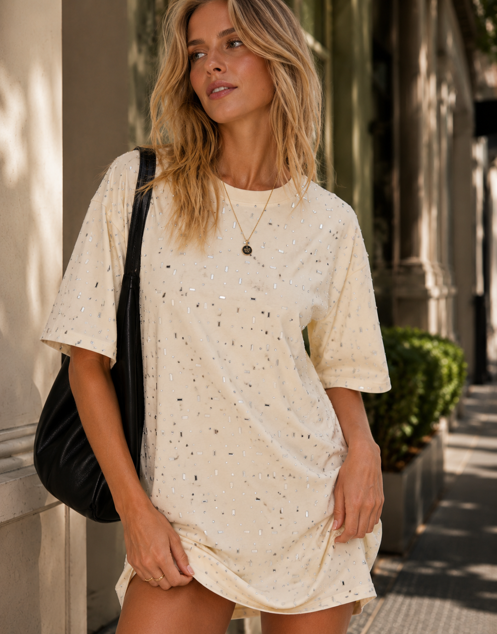 Pink Mini T-Shirt Dress - Yellow