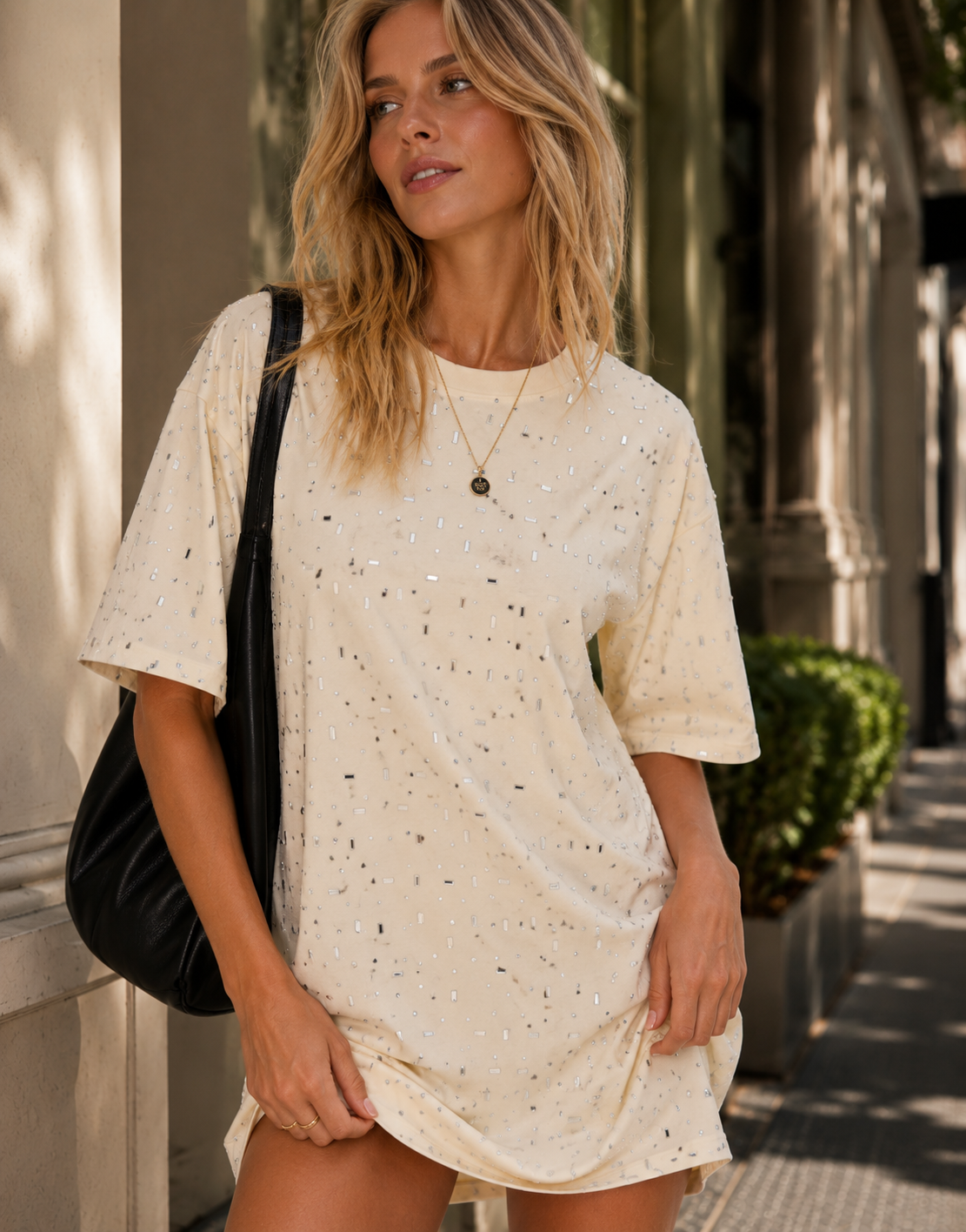 Pink Mini T-Shirt Dress - Yellow