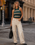 Striped Ribbed Tank Top - Green