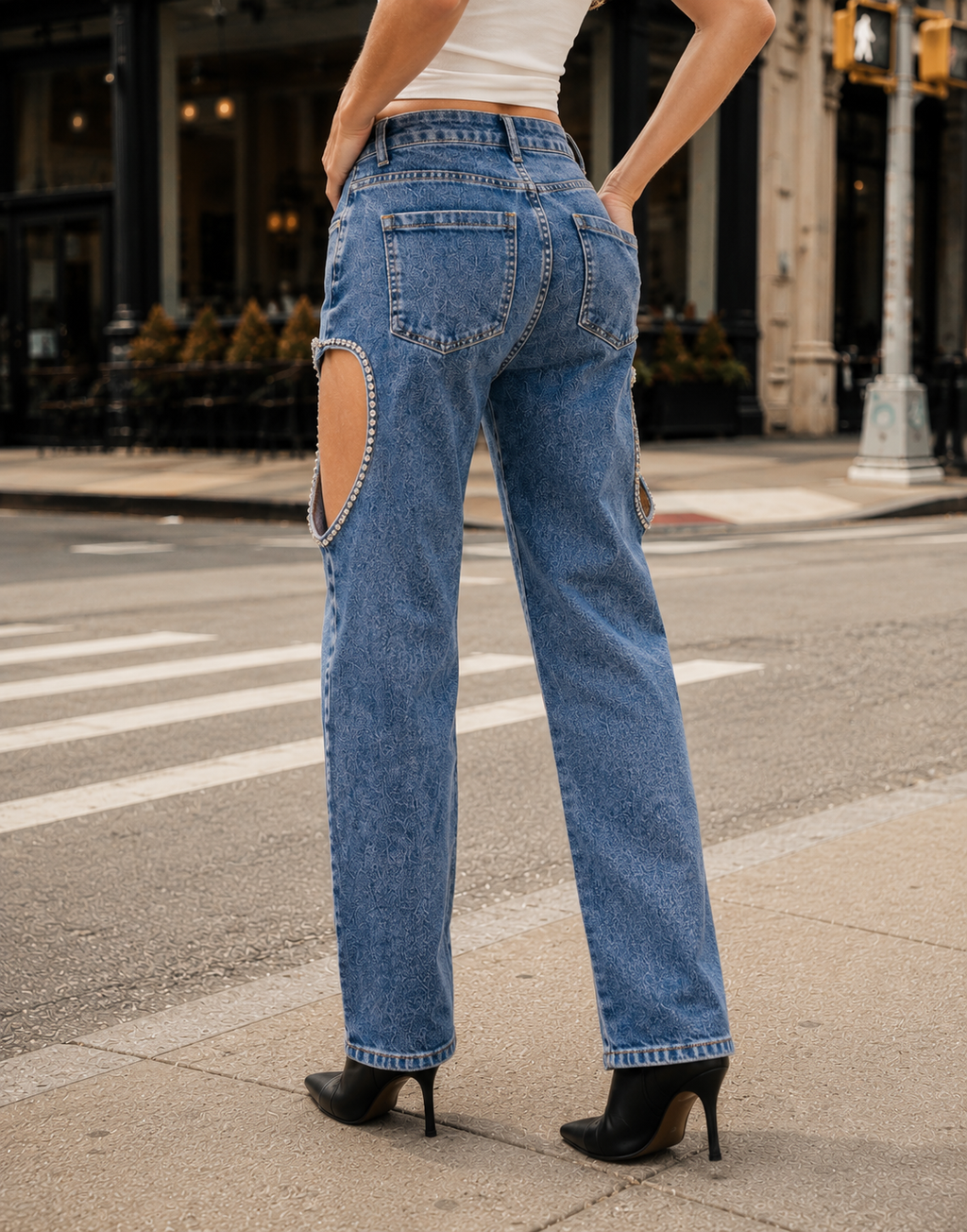 Cutout Denim Wide-Leg Jeans - Denim
