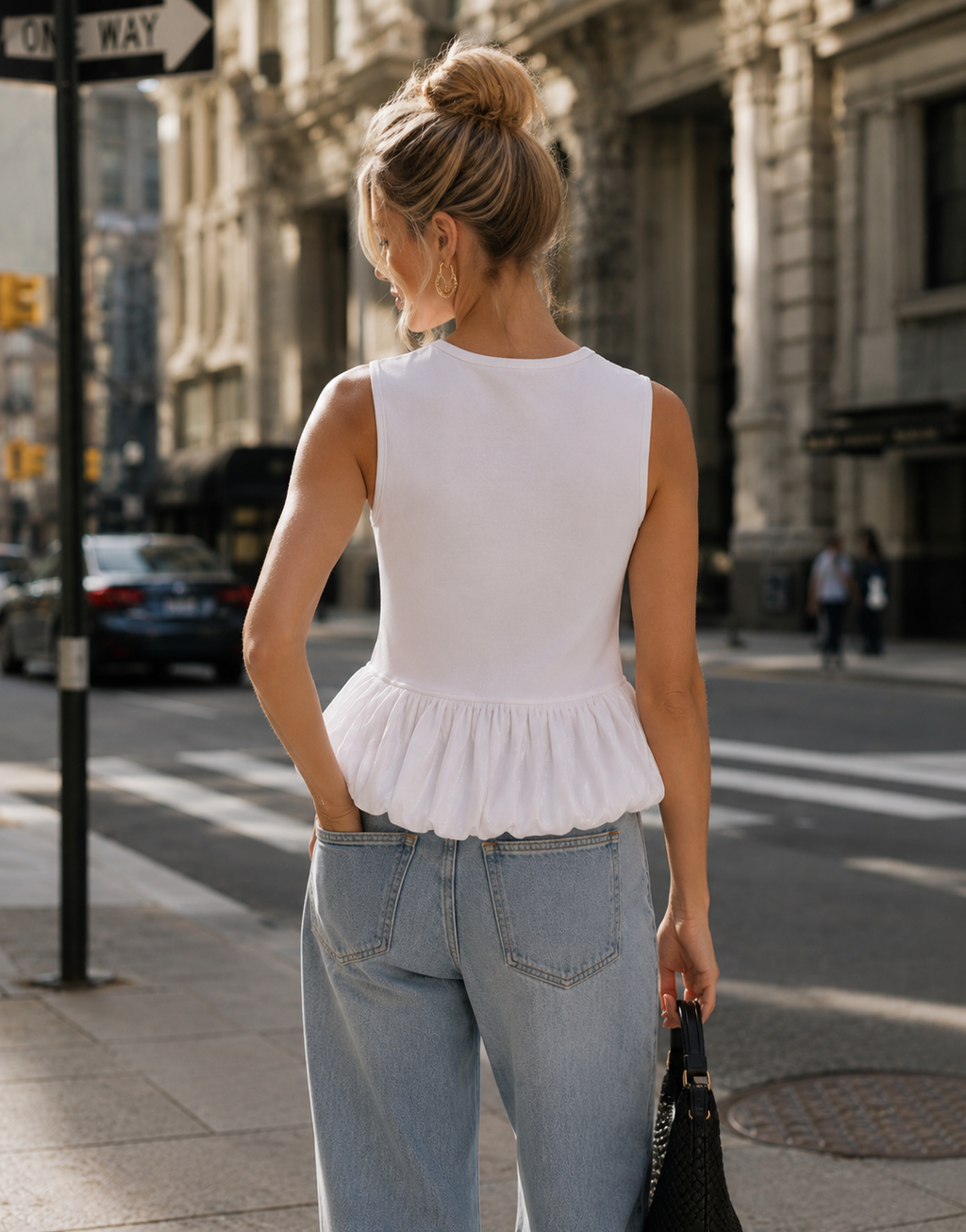 Peplum Sleeveless Top - White