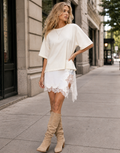 Lace Trim Mini Dress - Beige