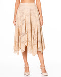 Lace Handkerchief Hem Midi Skirt - Beige