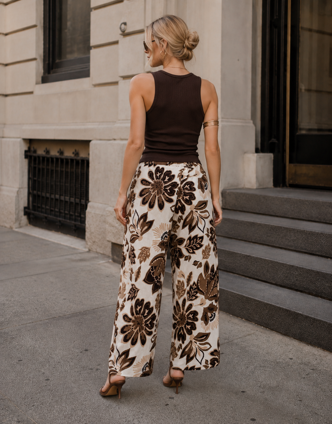 Floral Wrap Pants - Brown
