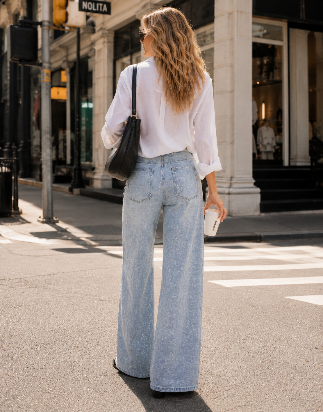 Wide-Leg Denim Jeans - Denim