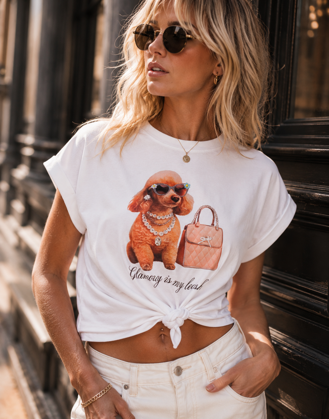 Graphic Dog Print Tie Tee - White
