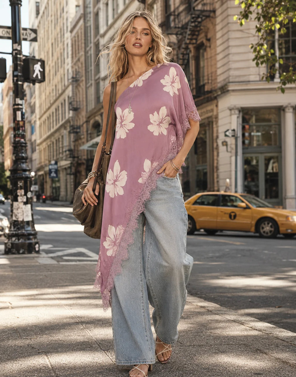 Asymmetrical Floral Top - Purple