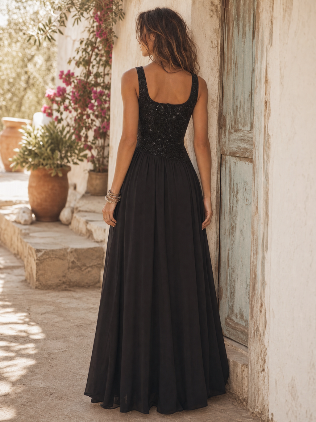 Sleeveless Full Length Evening Gown - Black