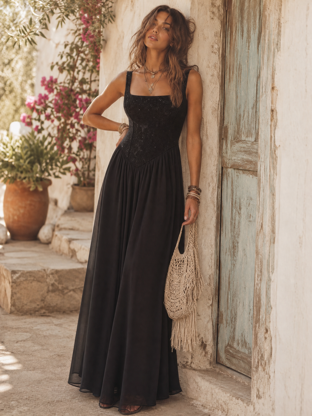 Sleeveless Full Length Evening Gown - Black