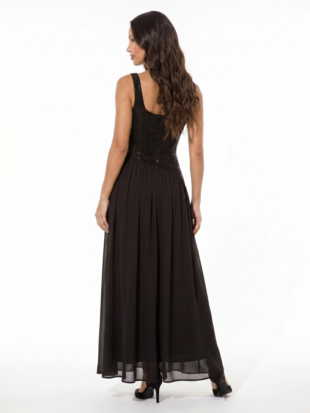 Sleeveless Full Length Evening Gown - Black