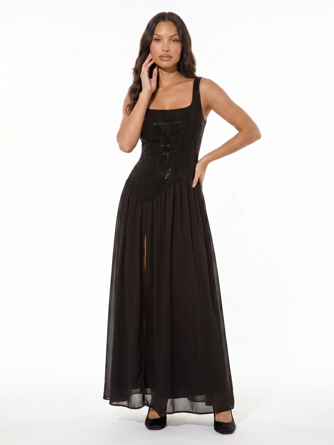 Sleeveless Full Length Evening Gown - Black
