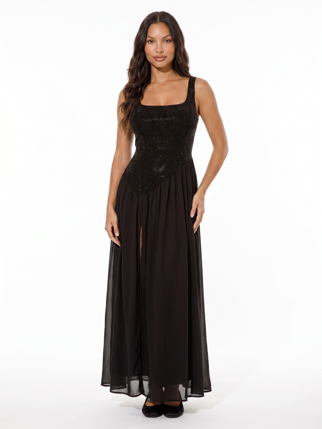 Sleeveless Full Length Evening Gown - Black