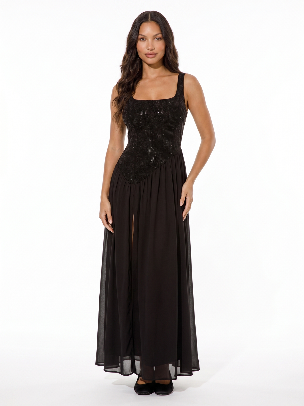 Sleeveless Full Length Evening Gown - Black