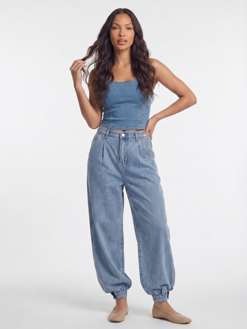 High Waisted Baggy Jeans - Light Denim