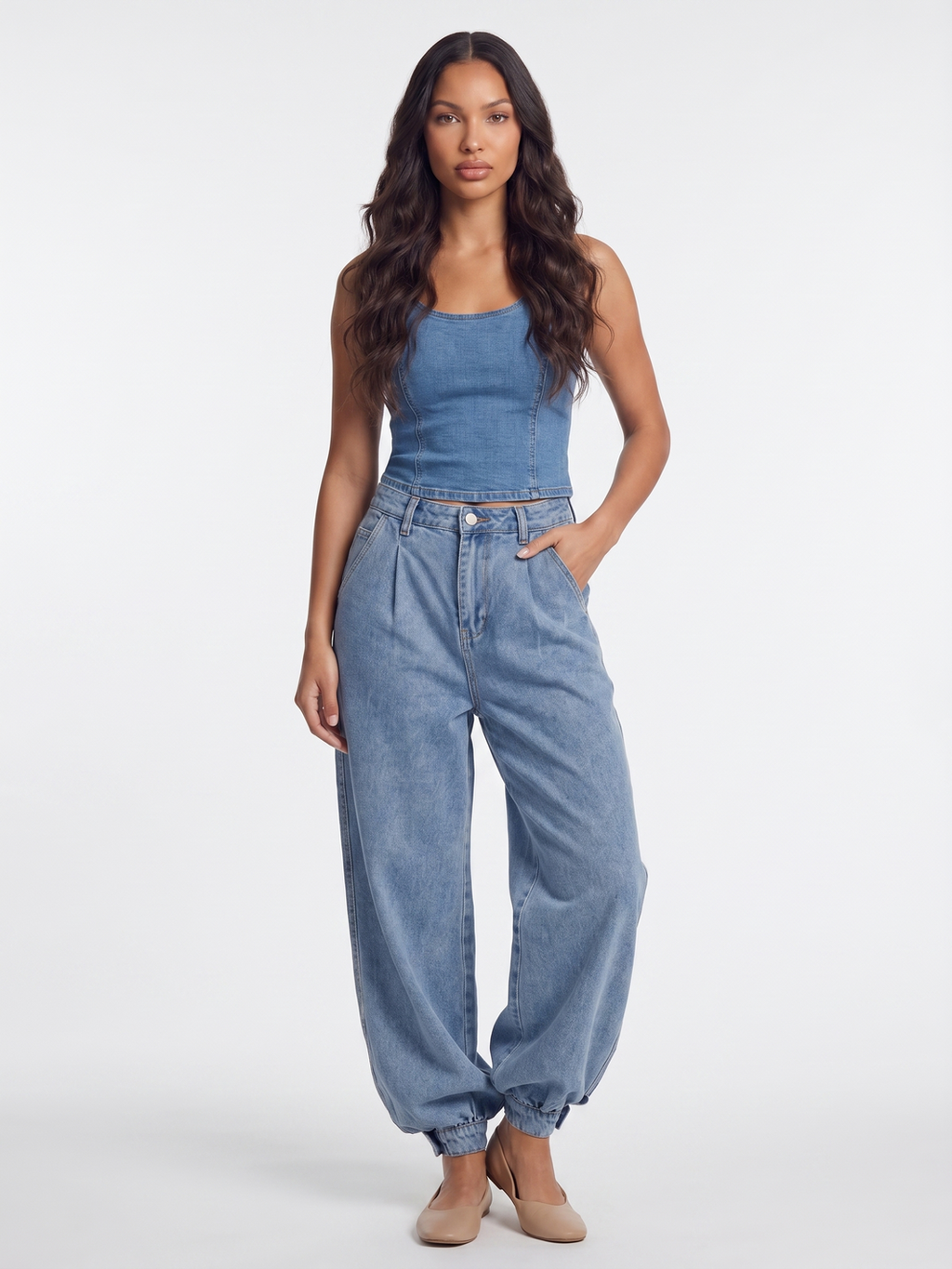 High Waisted Baggy Jeans - Light Denim
