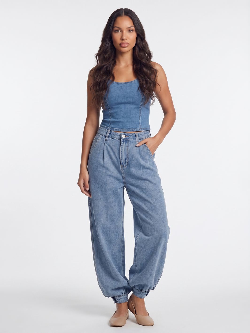 High Waisted Baggy Jeans - Light Denim